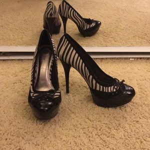 Zebra print, patent leather spat stiletto’s